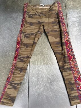 Johnny Was Brown Camo Leggings with Pink Aztec Side Trim